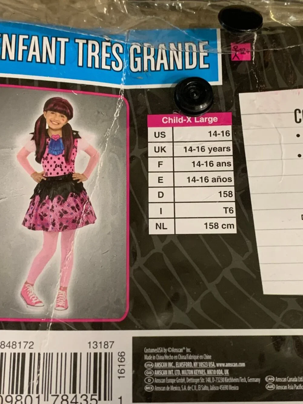 Monster High Draculaura Girls Costume Halloween Polk Dot Dress Size XL (14/16)